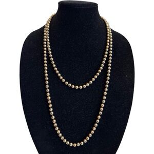 Vintage Knotted Faux Pearl Beaded Long Necklace Opera Copper Brown Bronze 56"